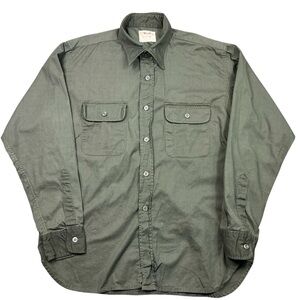 Vintage 1960s Westley Sanforized 100% Cotton olive green button front shirt SZ M